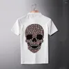 Men's Polos Novel Shiny H Drilling Skull POLO Shirt Men&#39;s Fashion Brand Original Slim Spring And Summer Black White Design Short