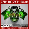 카와사키 닌자 ZX-11을위한 바디 그린 글로시 ZZR-1100 ZX-11R ZZR1100 ZX 11 R 11R ZX11 R 1993 1994 1994 1995 2000 2001 165NO.5 ZZR 1100 CC ZX11R 93 94 95 96 97 98 99 0001 페어링 키트