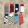 Chaussettes pour hommes 1 paire drôle coloré coton peigné géométrie Style robe décontracté équipage pour Couple P024