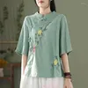 Ethnic Clothing 2023 Spring Summer Embroidery Traditional Chinese Women's Tang Hanfu Shirt Blouse Loose Leisure Top Vintage T-shirt