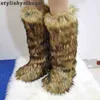 Boots Thigh High Fluffy Boots Ladies Furry Faux Fox Fur Long Warm Shoes Women New Designer Plush Knee High Fur Boots Girls 010423H