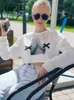 Kadın T-Shirt Abdieso Y2K Baskı Seksi Kazak Mahkem En İyi Kadın Sokak Giyim Sıradan 2022 Sonbahar Beyaz Gevşek O Boyun Uzun Kollu Tişörtler Moda T230104