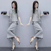 Women's Two Piece Pants 2023 Summer Suit Women's Fashion Ethnic Style Denim Jacket Wide-Leg Two-Piece Set