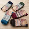 Herrstrumpor 5pairs män vintage randig totem vinter varm tonåring merino ull tjock termisk konst för manliga meias