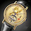 Relógios de pulso 2023 Super Men's Chinese Zodiac Horse Tourbillon No.1 Relógios naturais de safira de diamante natural Jade Men Turbillon