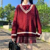 Kledingsets Kerstknoopjaar Red Sweater College Wind herfst en winterafdeling Zacht meisje Zoetig Japanse schooluniform