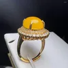 Wedding Rings Green Agate Finger Ring Charm Luxury Adjustable Zircon Copper Stone With For Women