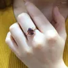 Klusterringar 585 Purple Gold Plated 14k Rose Inlaid Red Crystal Flower for Women Exquisite Light Luxury Engagement Smyckespresent
