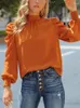 Blouses pour femmes Élégant col montant noeud chemisier femmes printemps Orange bouffée à manches longues hauts Casaul chemise ample vêtements Blusa Mujer 22555