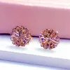 Stud Earrings 585 Purple Gold Plated 14K Rose Double Flower Ear Studs Elegant For Women Engagement Jewelry Girlfriend