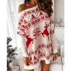 Damenpullover 2023 Modepullover Frauen Weihnachtspullover Kleid Herbst Winter Langarm Schulterfrei Kniteed Casual Pullover Übergroß