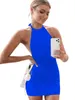 Women Solid Sleevess Summer Casual Fashion Ruched One Piece Stylish Stretchy Sexy Bodycon Party Sheath Mini Dresses 0104