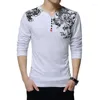 Men's T Shirts T-Shirt Long Sleeves Cotton Fashion Floral Print V-Neck Casual Loose Bottom Shirt Man Clothing Brand Tees Plus Size 5XL