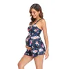 Maternity Swimwear Pregnancy Women Clothes Floral Print Swimsuits Top Shorts Swimwear Tankini Sets Halter Padded Bathig Suit