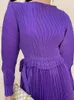 Casual Dresses Delocah Högkvalitativ vårkvinnor Fashion Runway veckad klänning Långärmad båge Shirring Ruffle Hem Draped Purple Midi