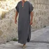 Hommes t-shirts chemise décontracté hommes peignoir Robe service à domicile pyjamas lâche manches longues mâle poche arabe mode bouton plaine Robes
