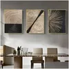 Peintures Mur Imprime Abstrait Rétro Noir Or Bois Art Affiches Arbre Anneau Lignes Radiales Nordique Toile Photo Décor À La Maison Drop Delive Dhstr