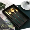 Dinnerware Sets 4PCS Mirror Golden Stainless Steel Set With Box Knife Fork Spoon Luxury Cutlery Kitchen Flatware Gift