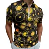 Men's Polos Sun Print Polo Shirt Men Red And Yellow Casual Day Fashion Zipper T-Shirts Short-Sleeved Design Oversized Clothes