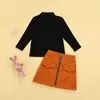 Ensembles de vêtements 2 pièces Style doux petites filles tenue automne tout-petits couleur unie à manches longues demi-col haut hauts fermeture éclair jupe courte ensemble