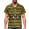 Men's Casual Shirts Textured Design Printed Polynesian Style Luxury Men's Shirt V-Neck Short Sleeve Hawaii Slim Summer Sports