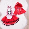 Kläduppsättningar födda småbarn baby flickor halter tutu romper klänning röd kappa liten rid huva kläder party cosplay costume 0 24m 230105