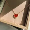 Designer klaver kettingen 925 zilveren kleine rode hart ketting vrouwen 18K liefde agaat sleutelbeen ketting rose kleur gift FJ5U