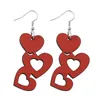Boucles d'oreilles créoles pour la saint-valentin, cœurs ajourés rouges enfilés ensemble, Double face en bois, pour porter des cadeaux décoratifs pour filles