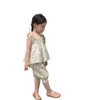 Vestidos de menina Crianças coreanas Versão de roupas de verão Girls Middle and Small Floral Sling Sling Pastoral Style Suit