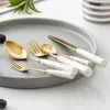 Besteck-Sets, Edelstahl-Besteck-Set, goldenes Geschirr, Smaragd-Marmor, Keramikgriff, Messer, Gabel, Teelöffel, Abendessen