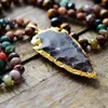 Pendentif Colliers Haut de gamme Tiger Eye Onyx Stone Gold Arrowhead Collier Femmes Naturel Perle Chaîne Bijoux Drop