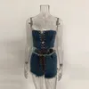 Kadınların izleri xllais denim mavisi 2023 stil şort 2 adet set kadınlar seksi kolsuz bandaj tankları yüksek bel mini