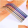 Drinking Straws Sts 5Pcs 304 Stainless Steel Environmentally Friendly Reusable St Set Highquality With Cleaning Brush And Bag Drop D Dhsjr