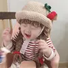 Czapki 1-6 lat dzieci dziewczynka kapelusz długie włosy warkocz warkocz kasę na zimę ciepłe wiśniowe okrągły top księżniczki Dziewczyny i czapki