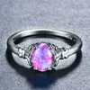 Anéis de casamento feminino branco azul roxo foge opala anel boho cor prata promessa de noiva AMOR Oval Stone noivado para mulheres