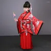 Stage Wear Traditional Chinese Hanfu Woman Dancing Clothing White Classic Dress Folk Dance Costumes For Kids Girls Children Child Red Blue