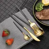 Dinnerware Sets 4PCS Mirror Golden Stainless Steel Set With Box Knife Fork Spoon Luxury Cutlery Kitchen Flatware Gift