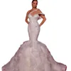 Nya designade sj￶jungfru br￶llopskl￤nningar vintage en axel spets brudkl￤nning skr￤ddarsydd ruffles tiered kl￤nning vestido de novia