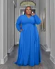 Plus Size Dresses Women Casual Long Sleeve Solid Color Dress With Pockets Loose A-line Swing Large Women's Clothing