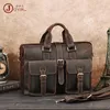 Briefcases Large Capacity Men Fashion Buckle Briefcase First Layer Cowhide Computer Handbags High-end One Shoulder Crossbody Travel Bag