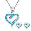 Necklace Earrings Set Romantic Heart Accessories For Women Imitation Blue Fire Opal Pendant Lovers Wedding Party Jewelry Gifts