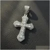 Pendant Necklaces Shining Diamond Stone Cross Pendants Necklace Jewelry 18K Real Gold Plated Men Women Gift Religious Drop Delivery Dhvdh