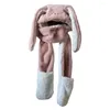 Berets Hat Mask Scarf Thickened Plush Long Ear Cartoon Color Contrast Warm Windproof Full Protection Women's Hand Warmer