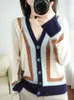 Women's Knits 2023 Fall And Winter Knitted Cardigan Women V-neck Color Blocking Fashion Sweater Long-Sleeved Comfortable Jacket Bottoming