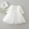 Meisje jurken witte baby lange mouwen formeel voor baby prinses verjaardagsfeestje bruiloft Toddler Chirstening -jurk