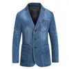 Herrjackor hoo 2023 Men's Three Button Denim Sacka Jacket Youth Cotton Slim Fit Leisure Blazer