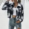 Women's Jackets Classic Wild Plaid Printing Cropped Long Sleeve Lapel Neck Single-breasted Autumn Warm Stylish Female Casual Coat