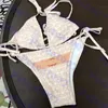 Vintage designer bikini små bokstäver tryck baddräkt för kvinnor hög midja kvinnors badkläder set