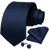 Bow Ties Dibange Top granatowy solidny krawat dla mężczyzn Silk Men's Hanky ​​Cuffinks Secon Suit Business Wedding Party MJ-7140
