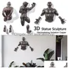 Decoratieve objecten Figurines 3D door wandfiguur Scpture Resin Electroplating Imitatie Koper Abstract karakter Ornament Stat Dhy3u